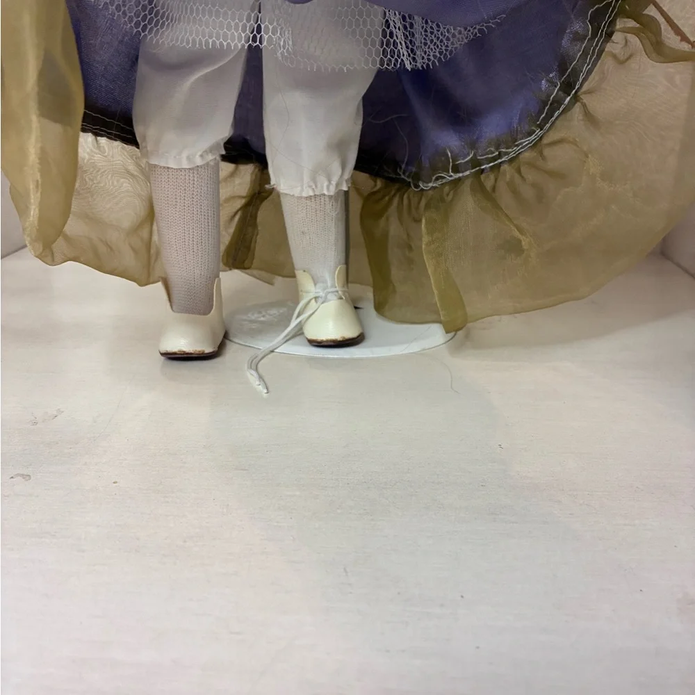 Purple and Rust Satin Dress Porcelain Doll with Olive Tulle Skirt